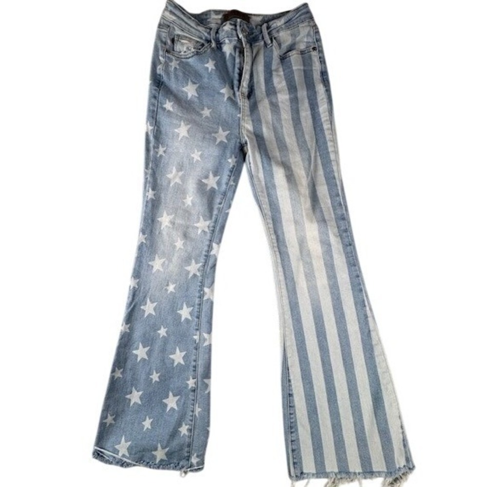 Judy Blue Jeans Women 5/27 Americana Stars Stripes Flare High Rise JB88695 MD